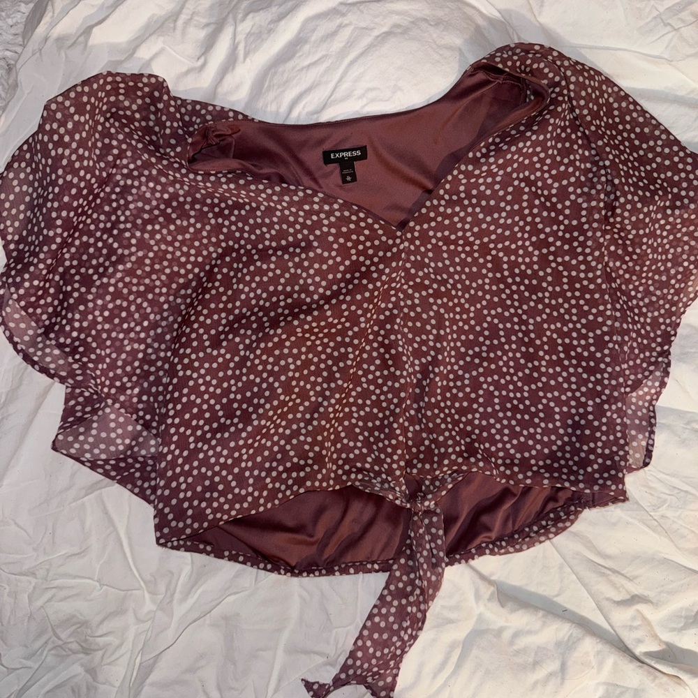 Express Women's Blouse - Burgundy Polka Dot